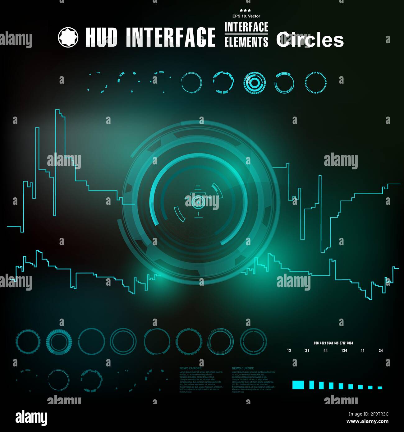 Interfaccia utente grafica virtuale touch blu futuristica Illustrazione Vettoriale