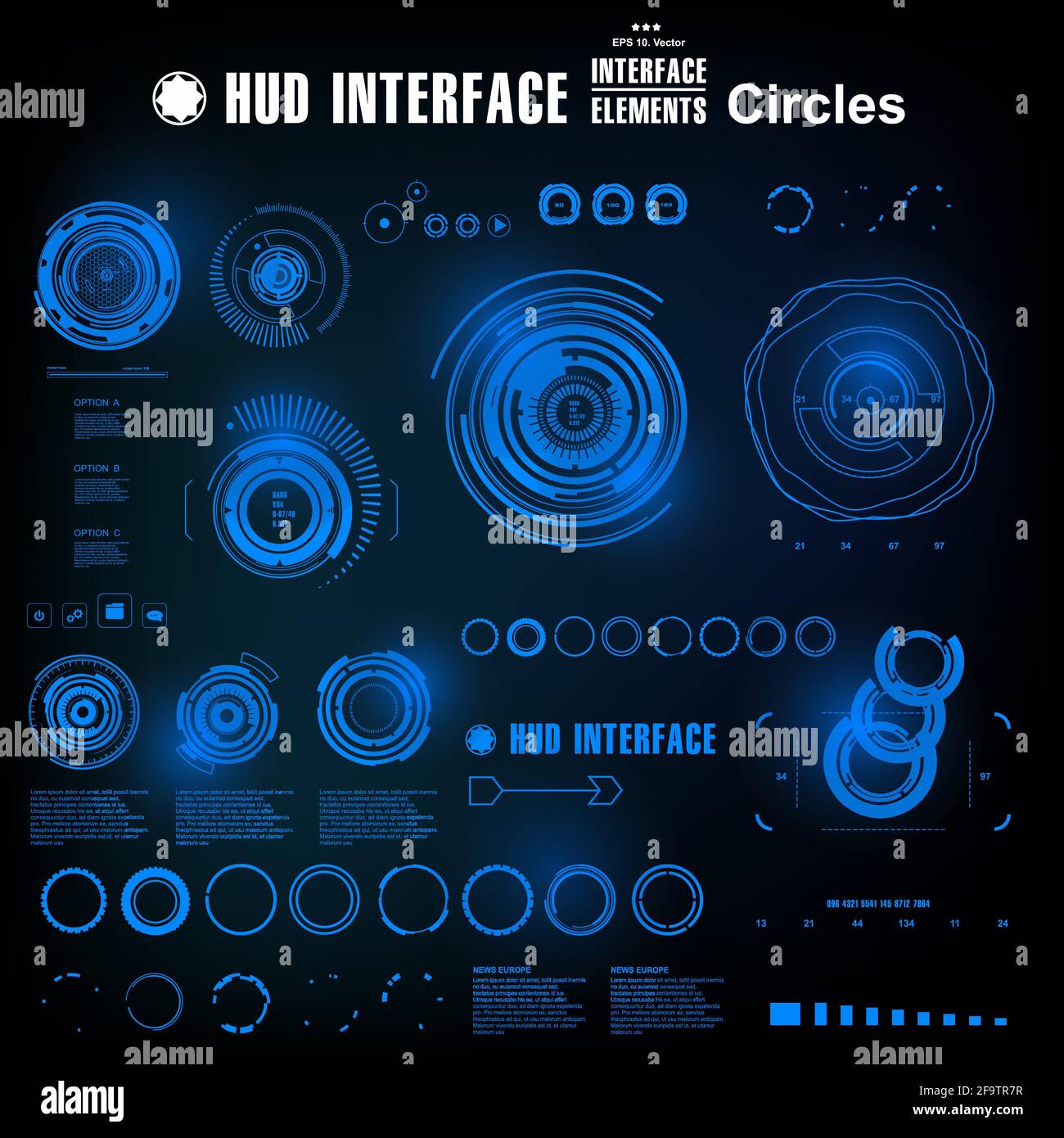 Interfaccia utente grafica virtuale touch blu futuristica Illustrazione Vettoriale