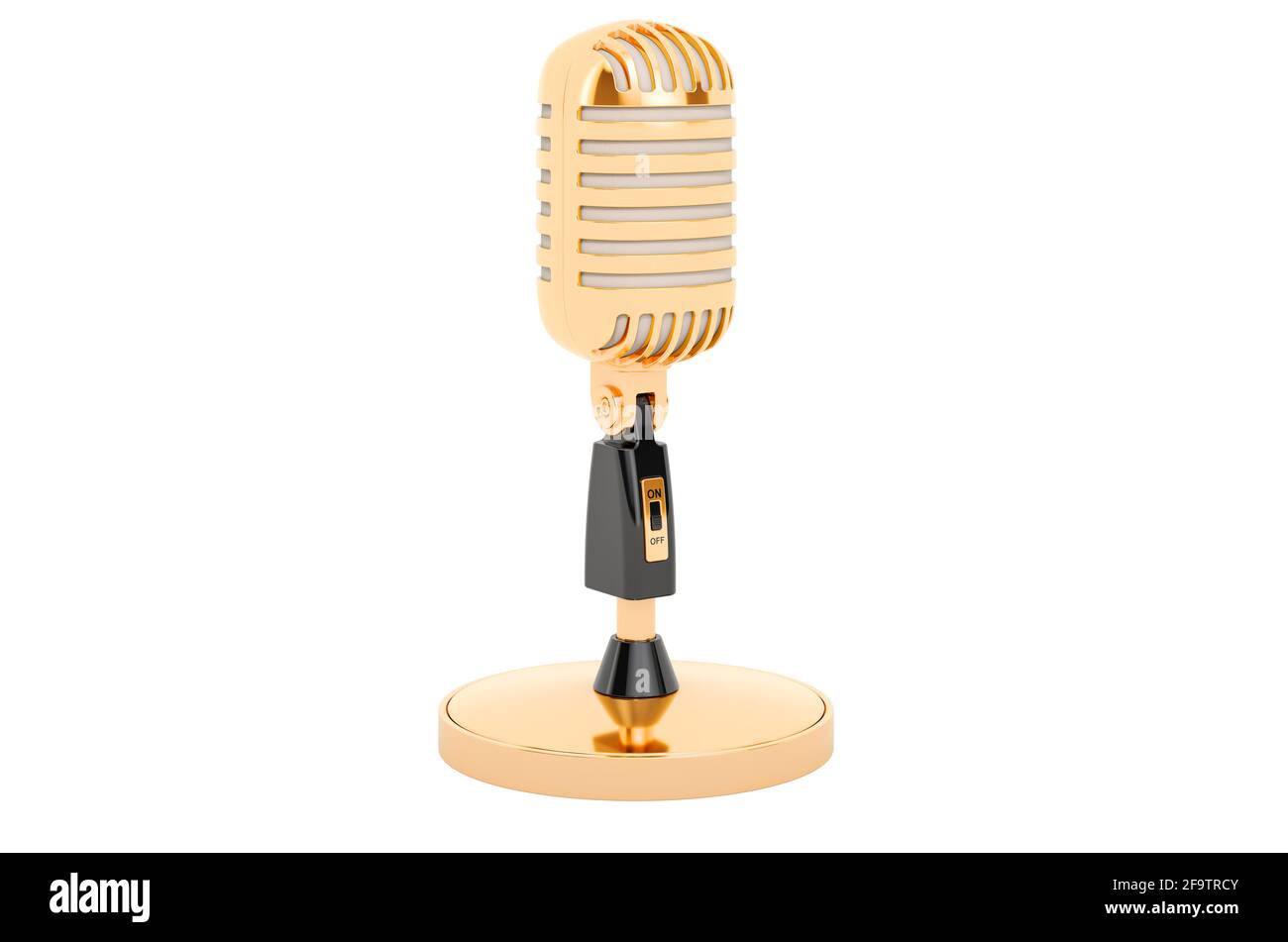 Microfono Golden, rendering 3D isolato su sfondo bianco Foto Stock