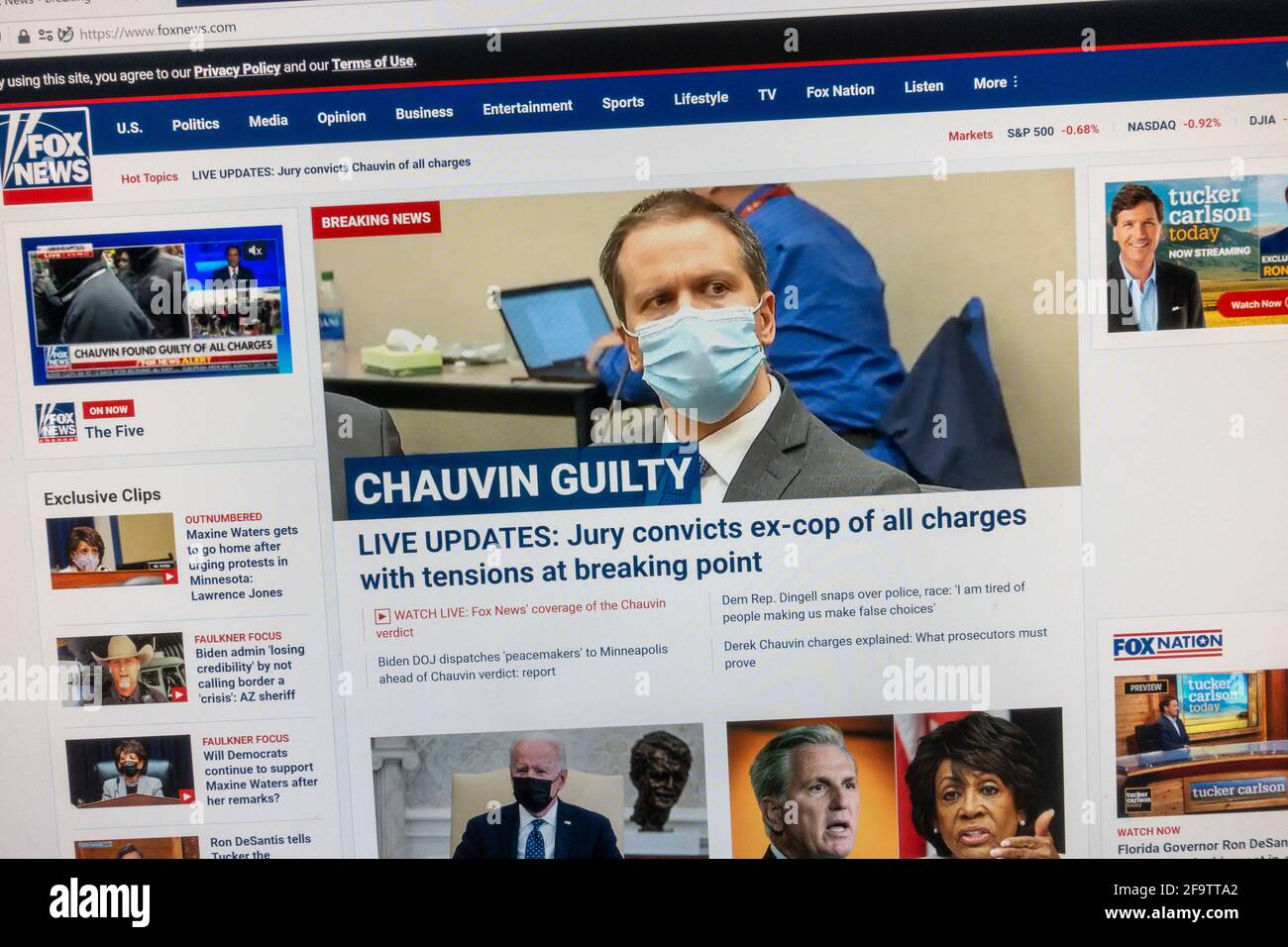 'Chauvin Guilty': Reazione immediata alla condanna di Derek Chauvin per l'omicidio di George Floyd sul sito web di Fox News, 20 aprile 2021. Foto Stock