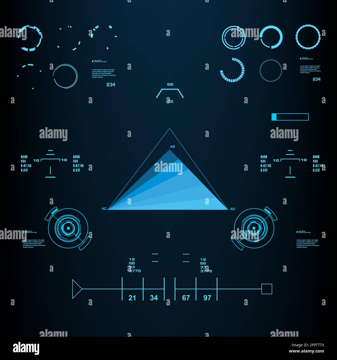 Interfaccia utente grafica virtuale touch blu futuristica Illustrazione Vettoriale