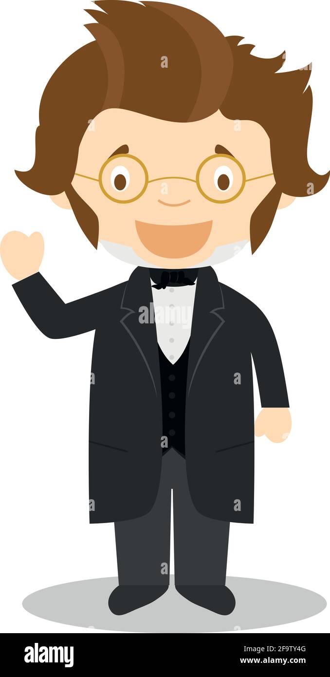 Franz Schubert personaggio cartoon. Illustrazione vettoriale. Collezione Storia bambini. Illustrazione Vettoriale