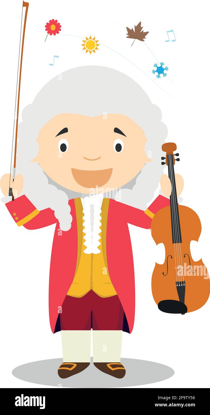 Antonio Vivaldi personaggio cartoon. Illustrazione vettoriale. Collezione Storia bambini. Illustrazione Vettoriale