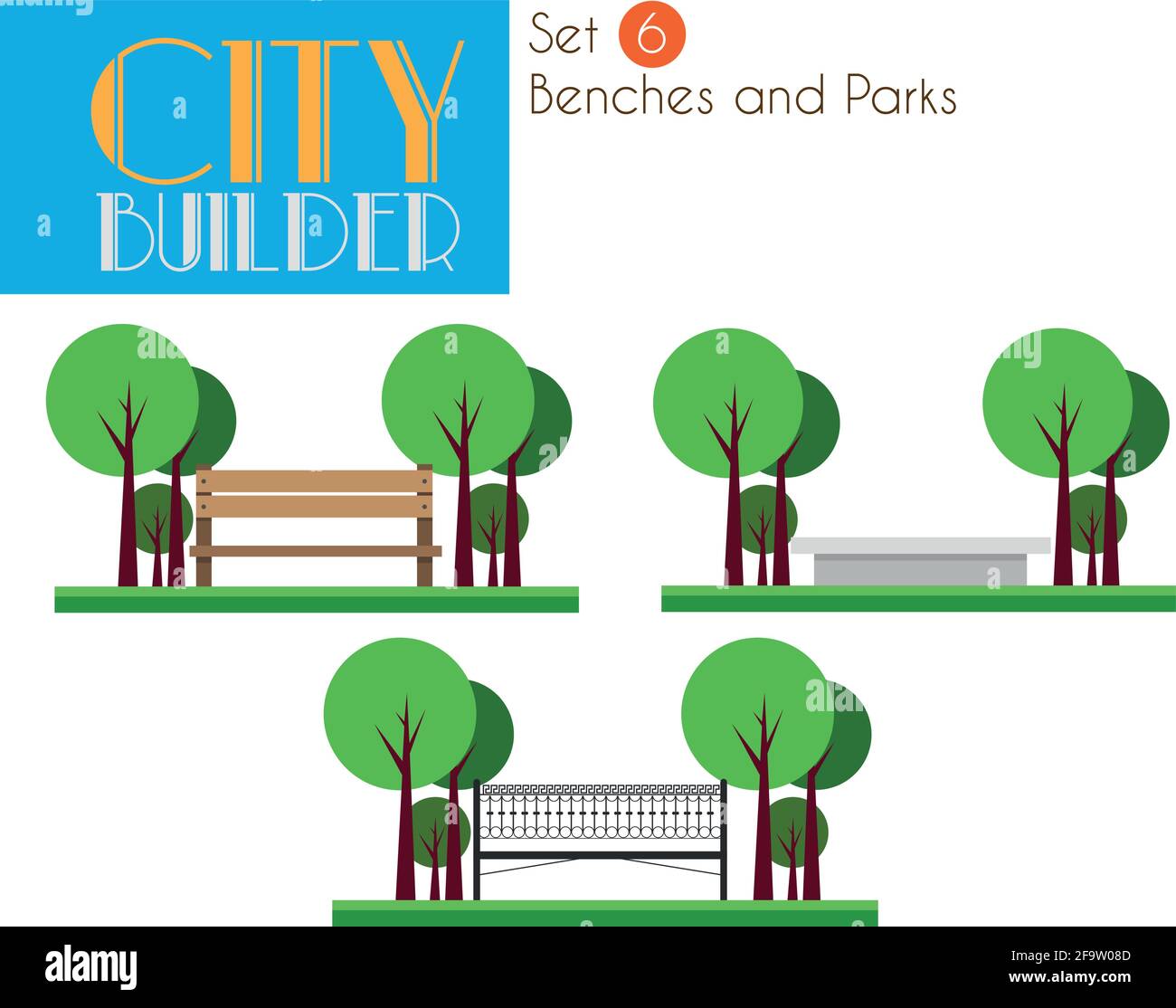 City Builder Set 6: Panchine e parchi Illustrazione Vettoriale