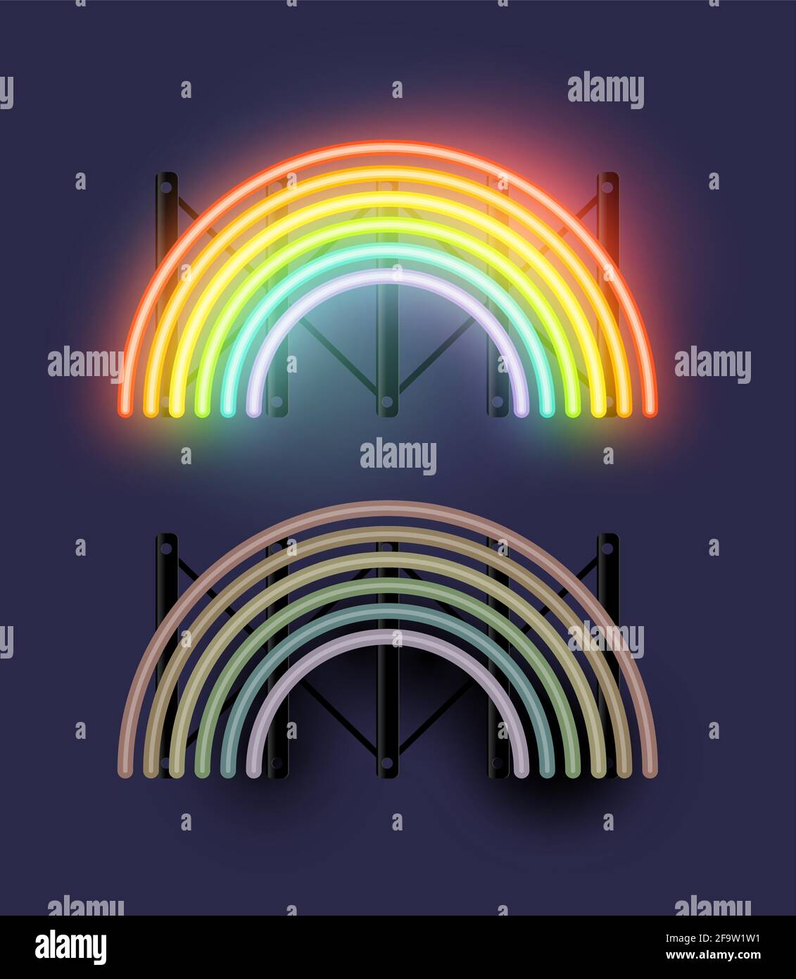 Colorata luce arcobaleno al neon con stati ON e OFF. Concetto di supporto, amore e tolleranza. Illustrazione vettoriale Illustrazione Vettoriale