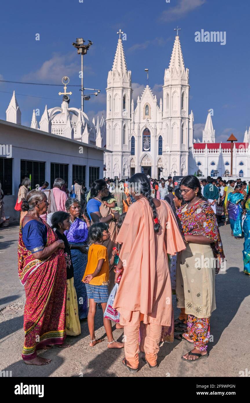 Santuario Basilica di Nostra Signora di buona salute Velankanni Tamil Nadu India Foto Stock