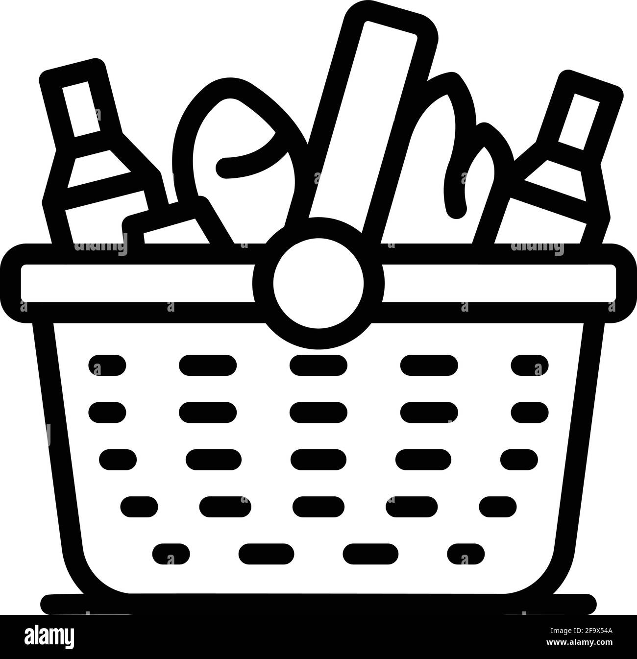 Icona cestino da picnic per il tempo libero. Contorno tempo libero cestino pic-nic icona vettore per web design isolato su sfondo bianco Illustrazione Vettoriale