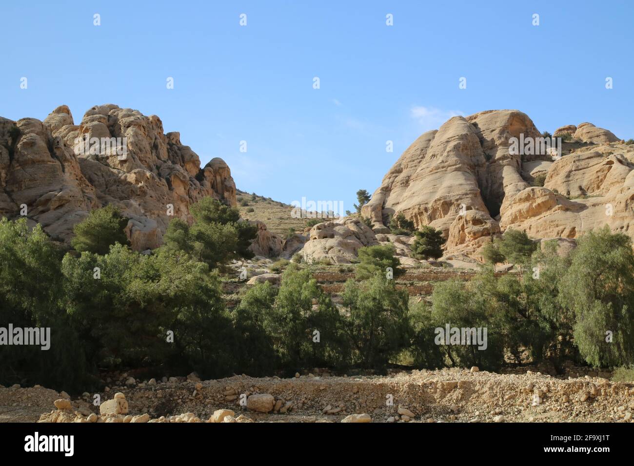 Petra, Giordania, il paesaggio prima di entrare nel Siq Foto Stock