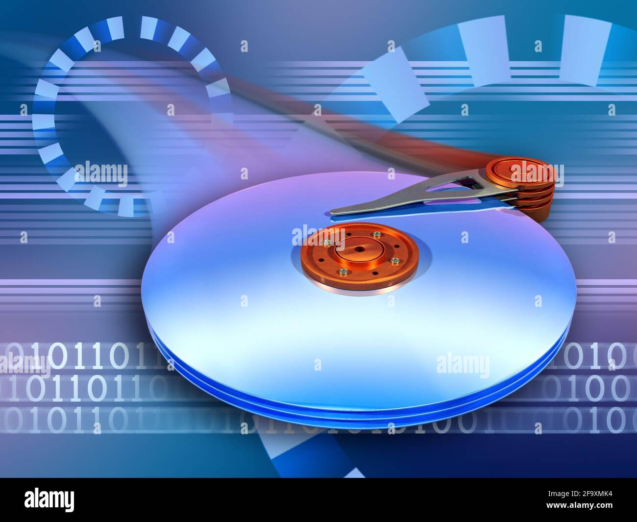 Scrittura di dati su un disco rigido veloce. Illustrazione digitale Foto Stock
