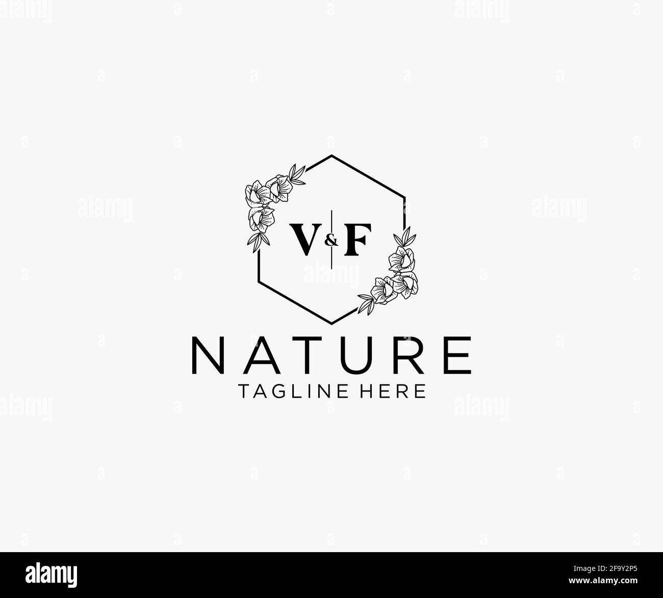 Lettere VF Logo femminile botanico modello floreale, modificabile logo monolino prefabbricato adatto, Luxury wedding branding femminile, corporate. Illustrazione Vettoriale