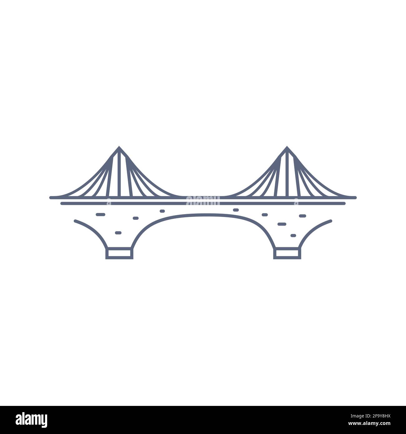 Icona del vettore della linea di ponte - pittogramma del ponte di sospensione semplice in stile lineare su sfondo bianco. Illustrazione vettoriale. Illustrazione Vettoriale