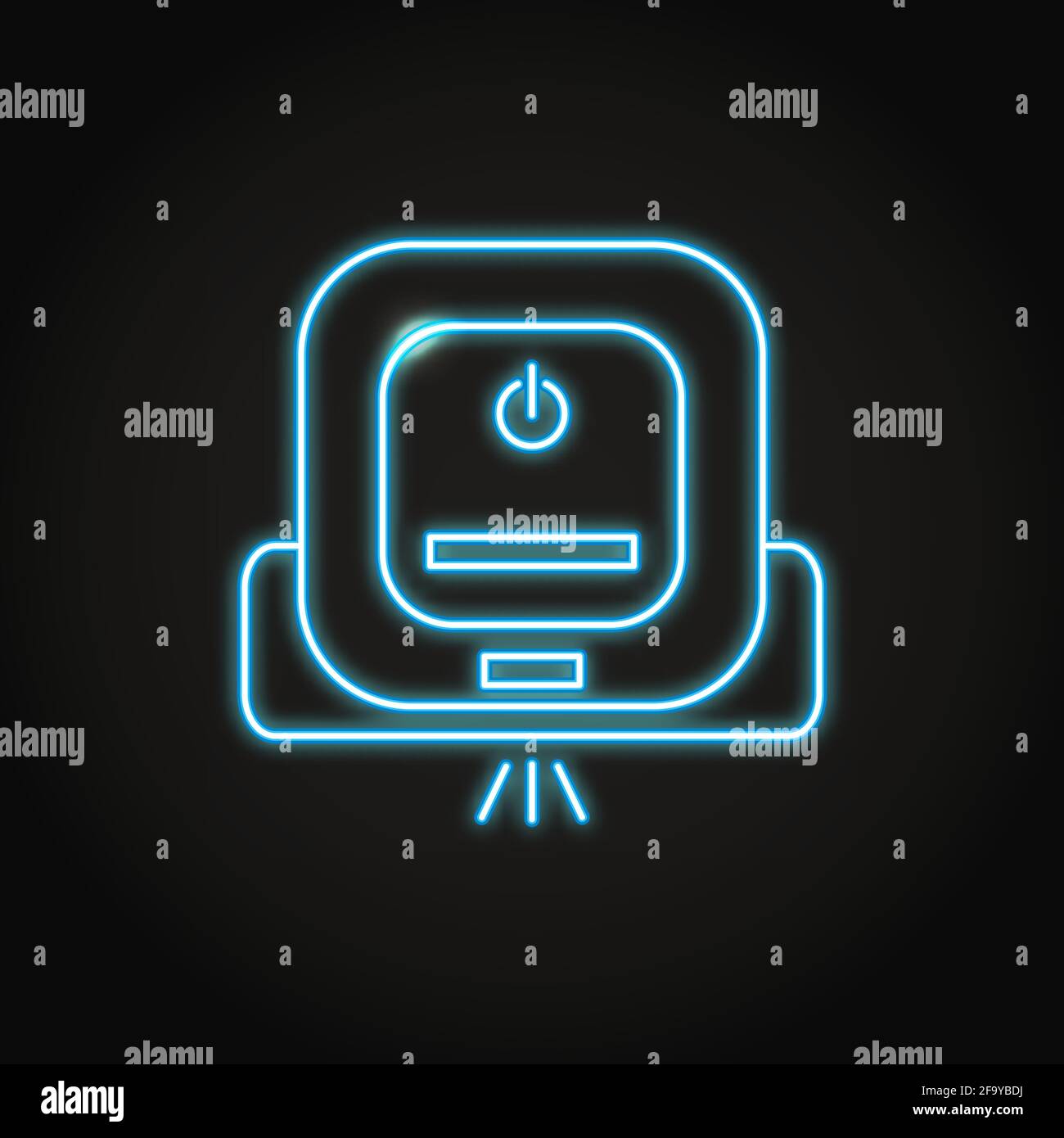 Icona mop robot intelligente al neon in stile linea. Moderno dispositivo automatico di pulizia a umido. Illustrazione vettoriale. Illustrazione Vettoriale