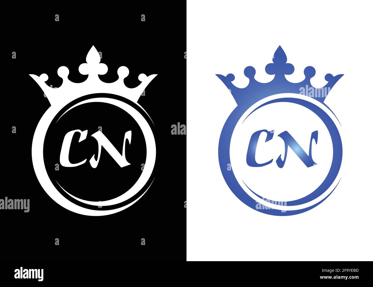Lettera della corona del re C N per il disegno dell'icona del logo dell'azienda. Illustrazione Vettoriale