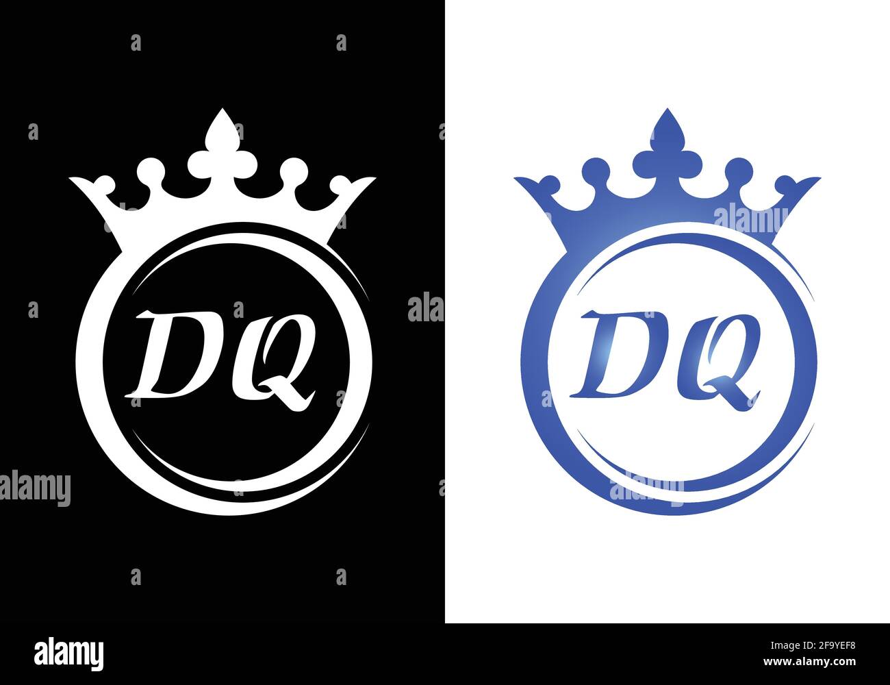 Lettera della corona del re lettera D Q per il disegno dell'icona del logo dell'azienda. Illustrazione Vettoriale