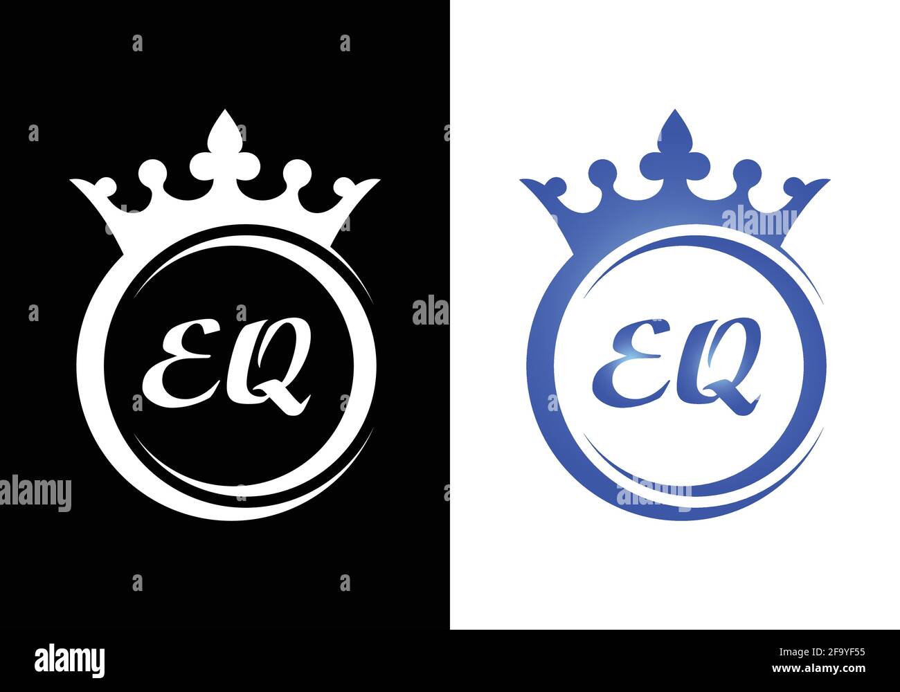 Lettera con corona a re e Q per il design delle icone del logo aziendale. Illustrazione Vettoriale