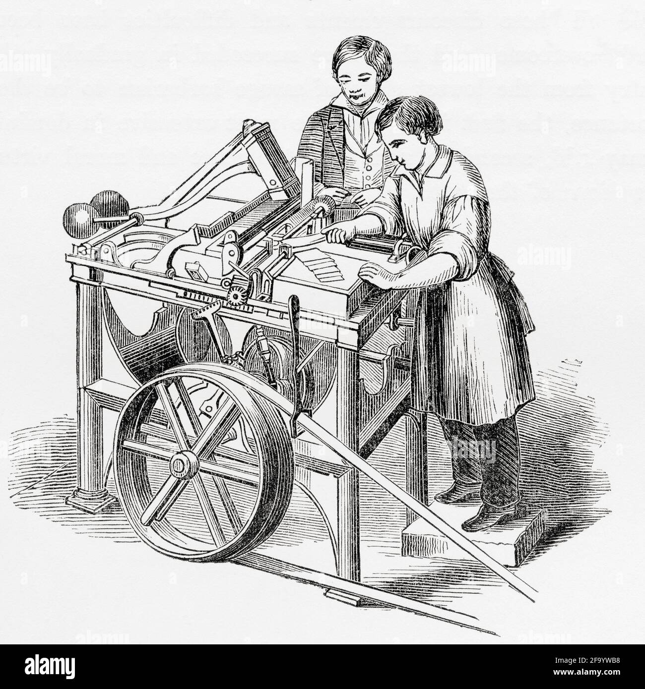 Una macchina piegatrice di buste. From the History of Progress in Great Britain, pubblicato nel 1866. Foto Stock