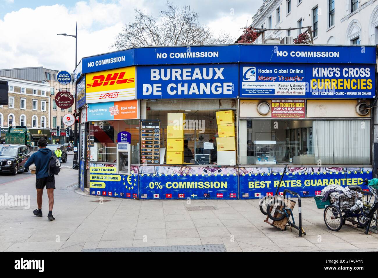 Un ufficio di cambio su Euston Road a King's Cross, Londra, Regno Unito Foto Stock