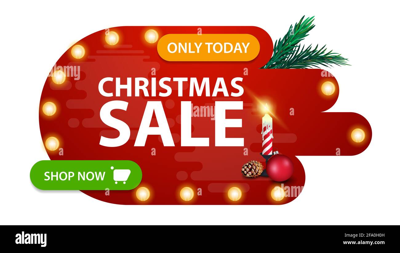 Vendita di Natale, moderna bandiera astratta forma con candela di Natale Foto Stock