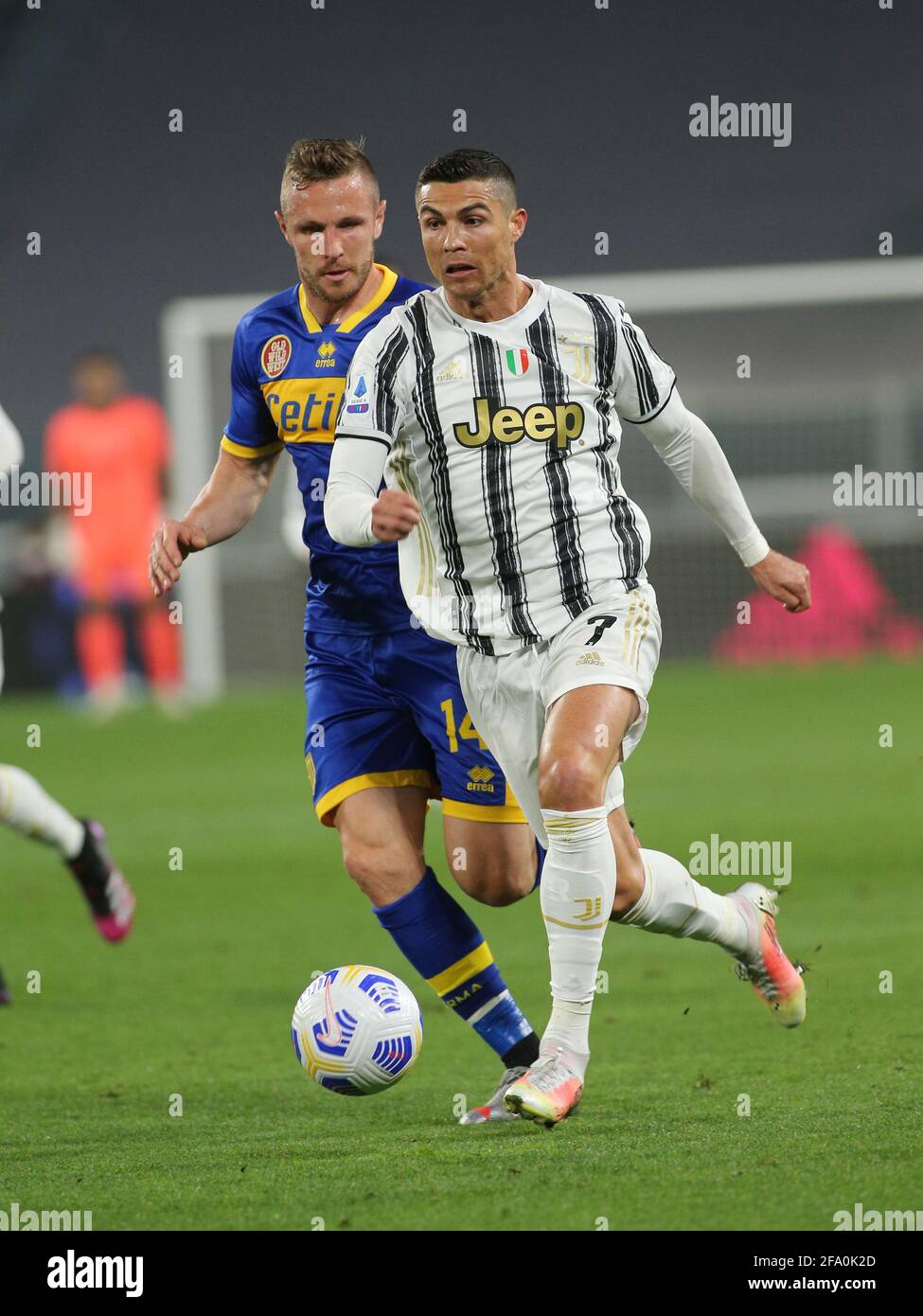 Stadio Allianz, Torino, 21 Apr 2021, Cristiano Ronaldo (Juventus FC) durante Juventus FC vs Parma Calcio, Calcio italiano Serie A match - Foto Claudio Benedetto / LM Credit: Live Media Publishing Group/Alamy Live News Foto Stock