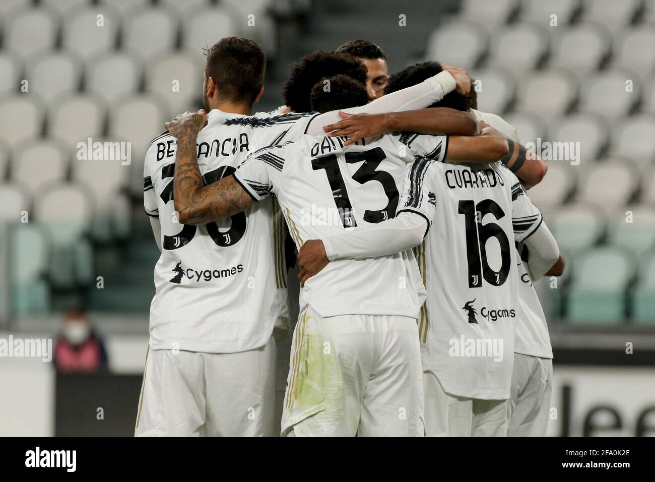 Stadio Allianz, Torino, 21 Apr 2021, Juventus FC celebra l'obiettivo del 2-1 durante Juventus FC vs Parma Calcio, Calcio italiano Serie A match - Foto Claudio Benedetto / LM Credit: Live Media Publishing Group/Alamy Live News Foto Stock