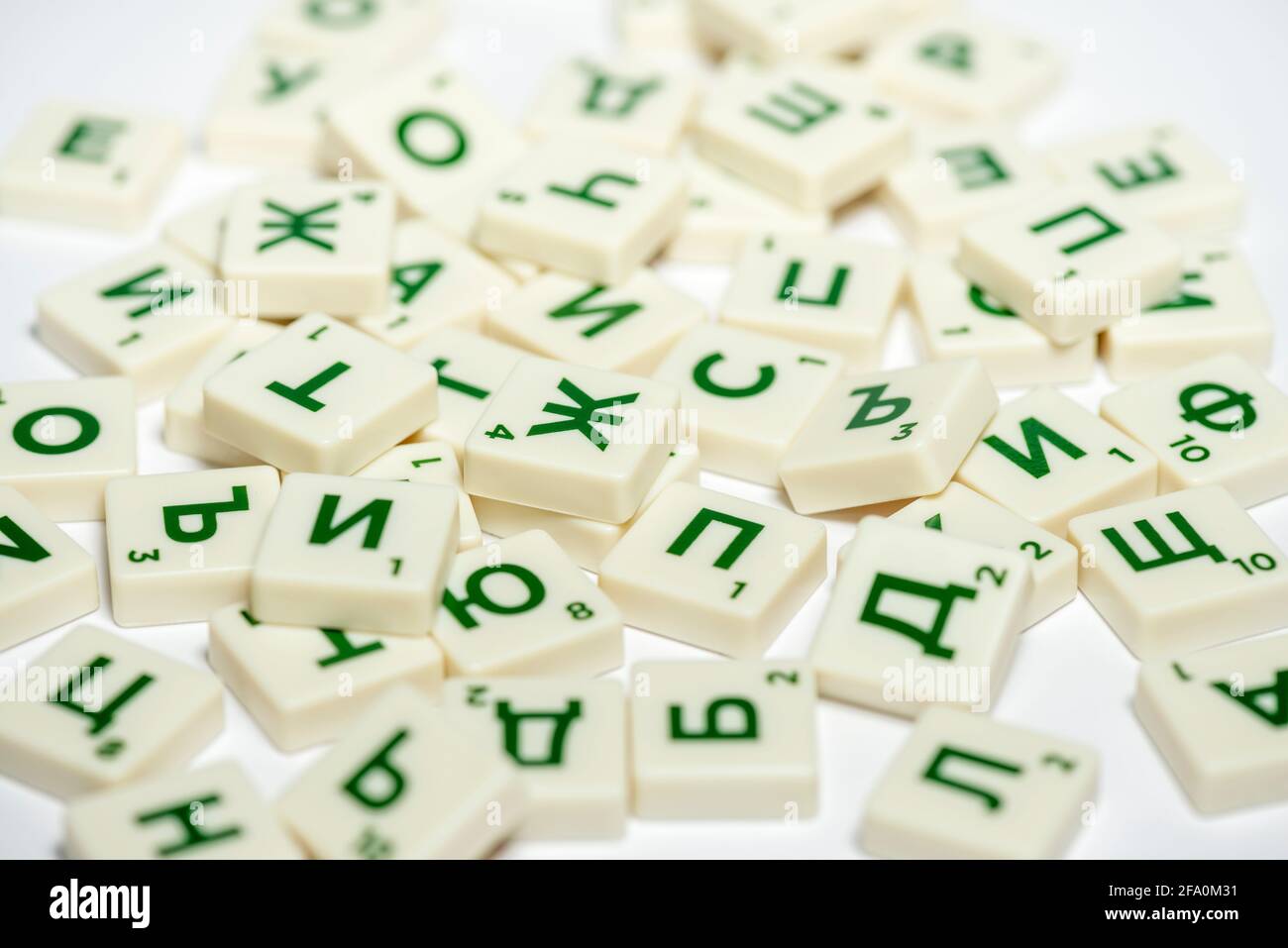 Piastrelle del gioco da tavolo Scrabble in cirillico Foto Stock