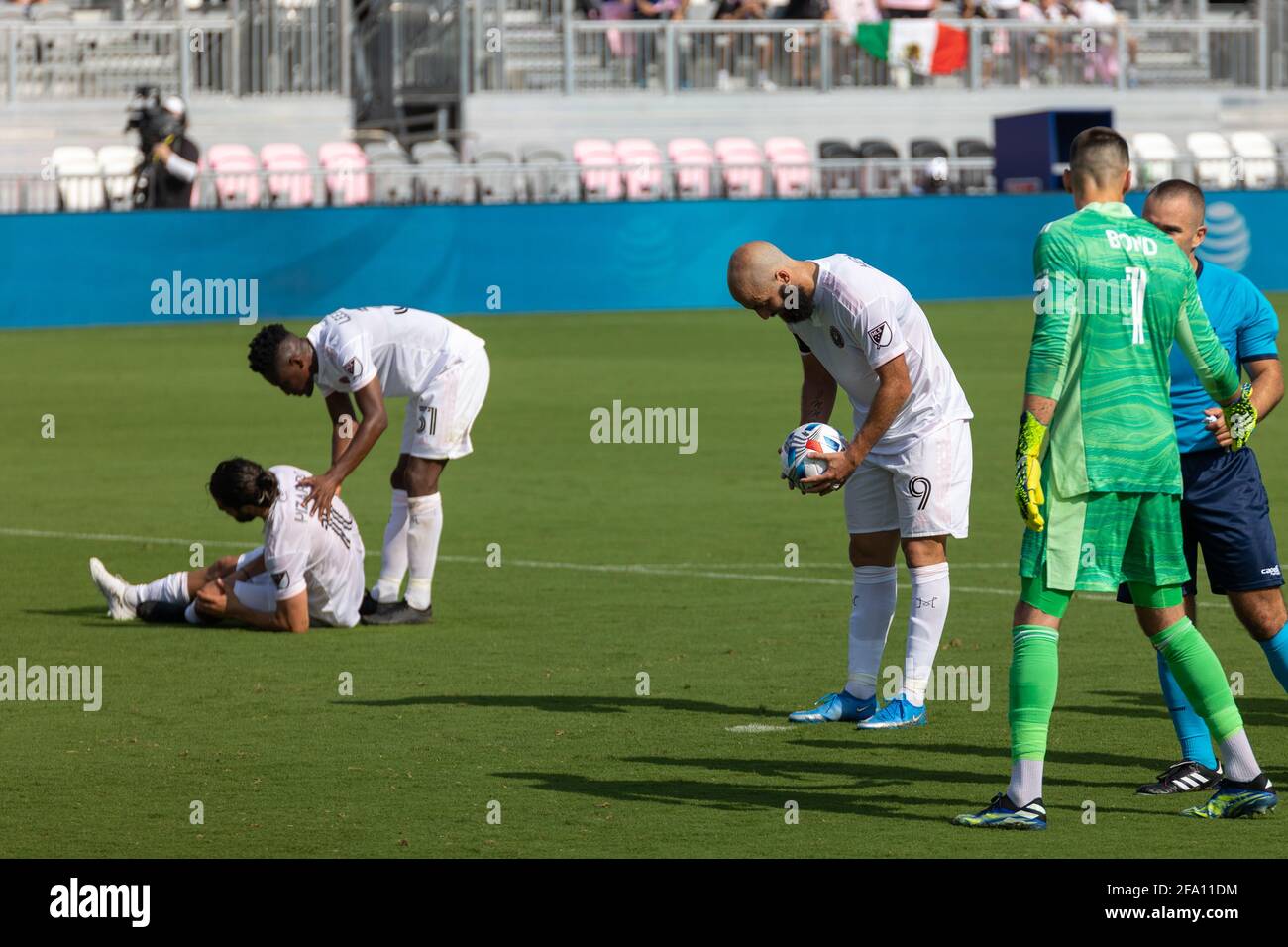 Fort Lauderdale, Florida, USA - 18 aprile 2021: Inter Miami CF contro LA Galaxy, primo match a casa alla stagione MLS 2021 al DRV Pink Stadium Foto Stock