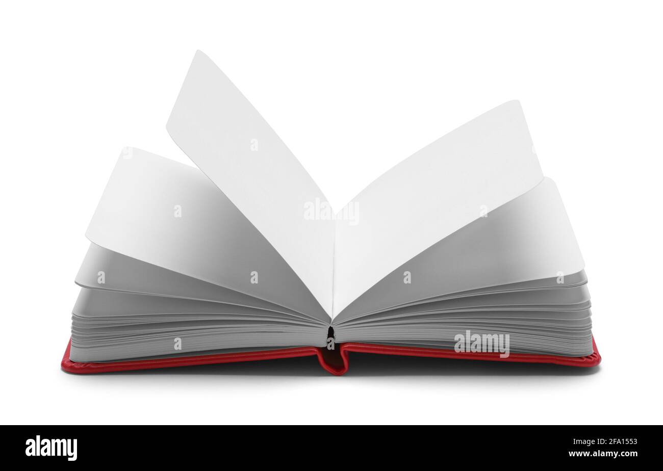 Aprire il Libro di schizzo rosso con la funzione di ritaglio delle pagine sbiancate. Foto Stock