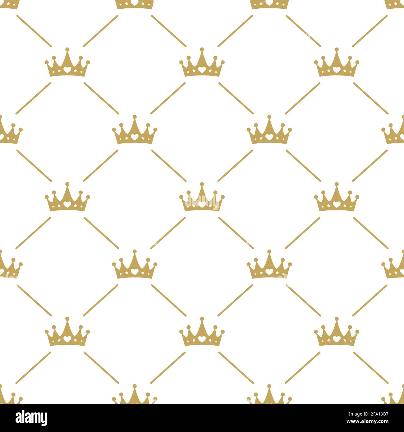 Ornamento senza cuciture con corone dorate su sfondo bianco. Royal, lusso, vip, prima classe. Monarchia, autorità, carta da parati di potere. Modello semplice vettoriale Illustrazione Vettoriale