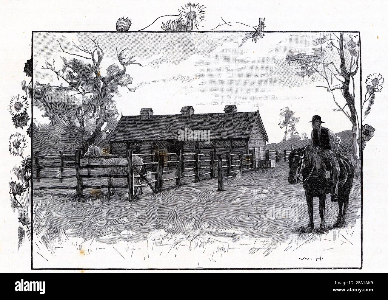 Incisione di un magazzino nell'entroterra australiano, circa 1880 Foto Stock