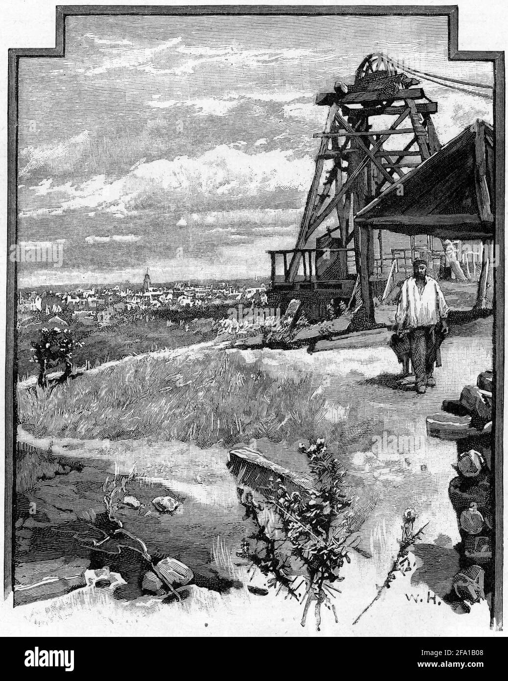Incisione di Ballarat da una miniera d'oro su Black Hill, Victoria, Australia, circa 1880 Foto Stock