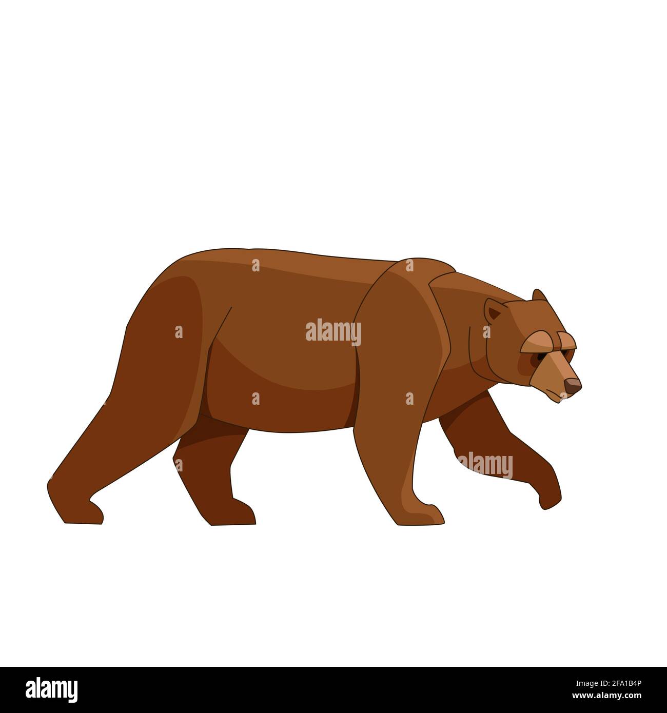Grande orso bruno a piedi. Illustrazione vettoriale in stile piatto di cartoni animati isolata su sfondo bianco Illustrazione Vettoriale