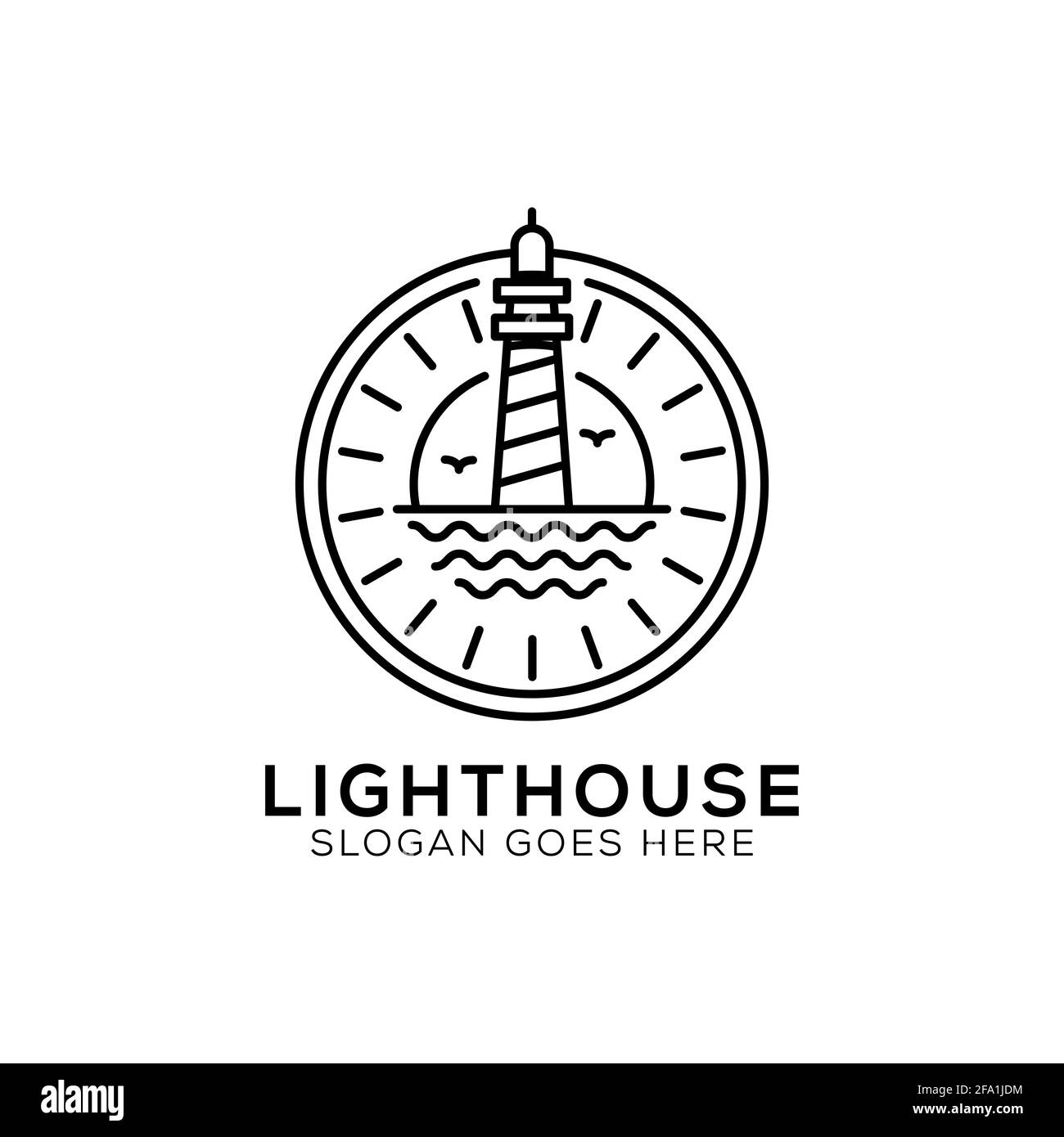 Profilo Light house logo design, icona faro vettoriale illustrazione linea art stile Illustrazione Vettoriale