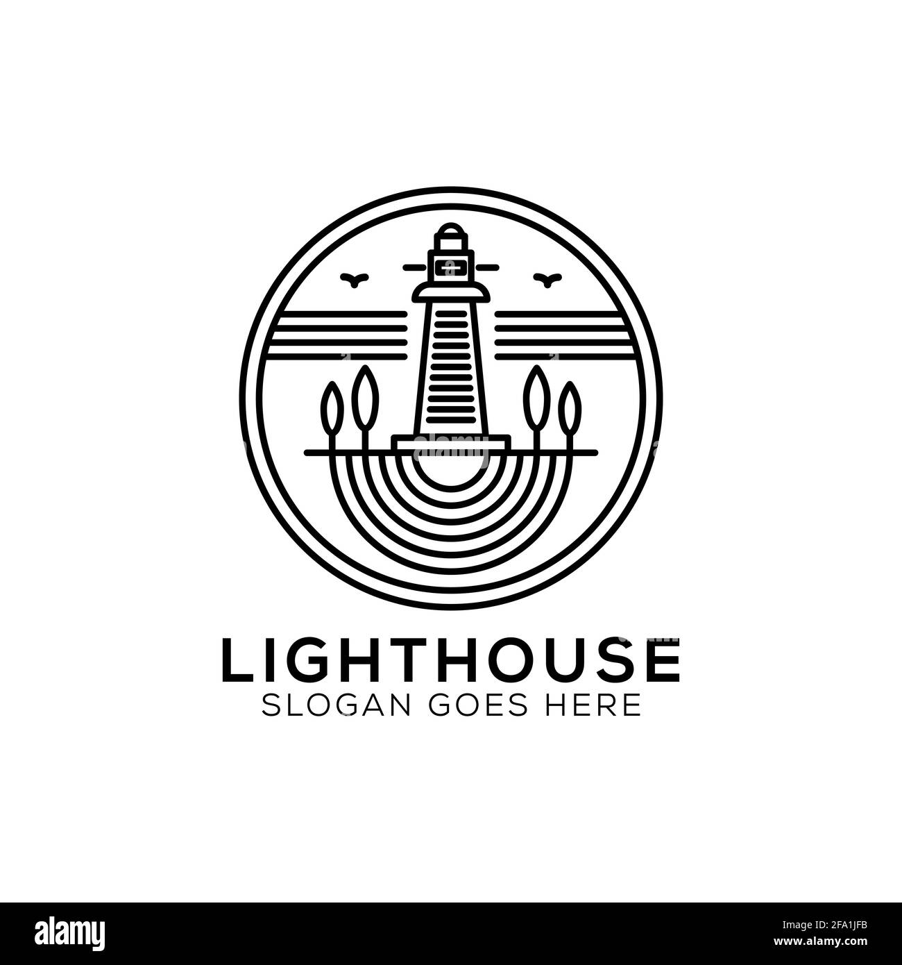 Profilo Light house logo design, icona faro vettoriale illustrazione linea art stile Illustrazione Vettoriale