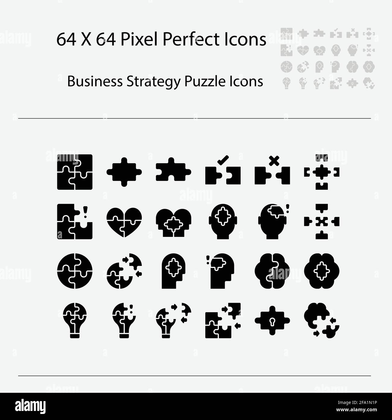 Strategia di affari relativa icone vettoriali riga puzzle.Business Solid. Tratto modificabile. 68x68 pixel Perfect. Illustrazione Vettoriale