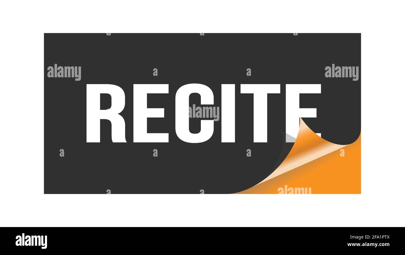 RECITE il testo scritto sul timbro nero arancione dell'adesivo. Foto Stock