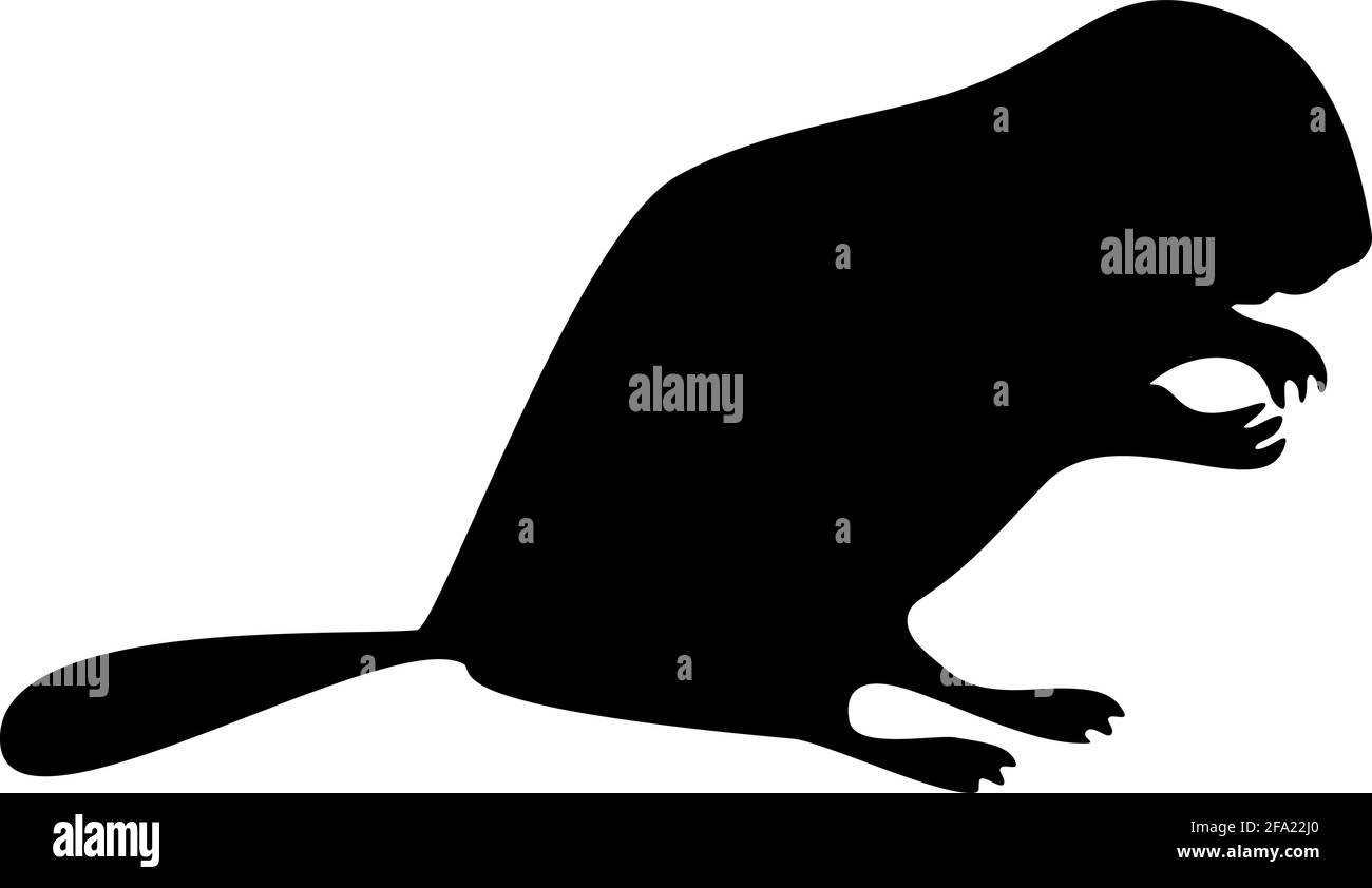 Silhouette castoro animale roditore stand nero colore vettore illustrazione piatta stile immagine semplice Illustrazione Vettoriale