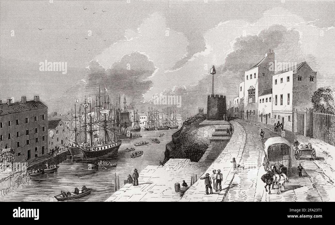 Porto di Bristol, Bristol, Inghilterra, visto qui nel 19 ° secolo. From the History of Progress in Great Britain, pubblicato nel 1866. Foto Stock
