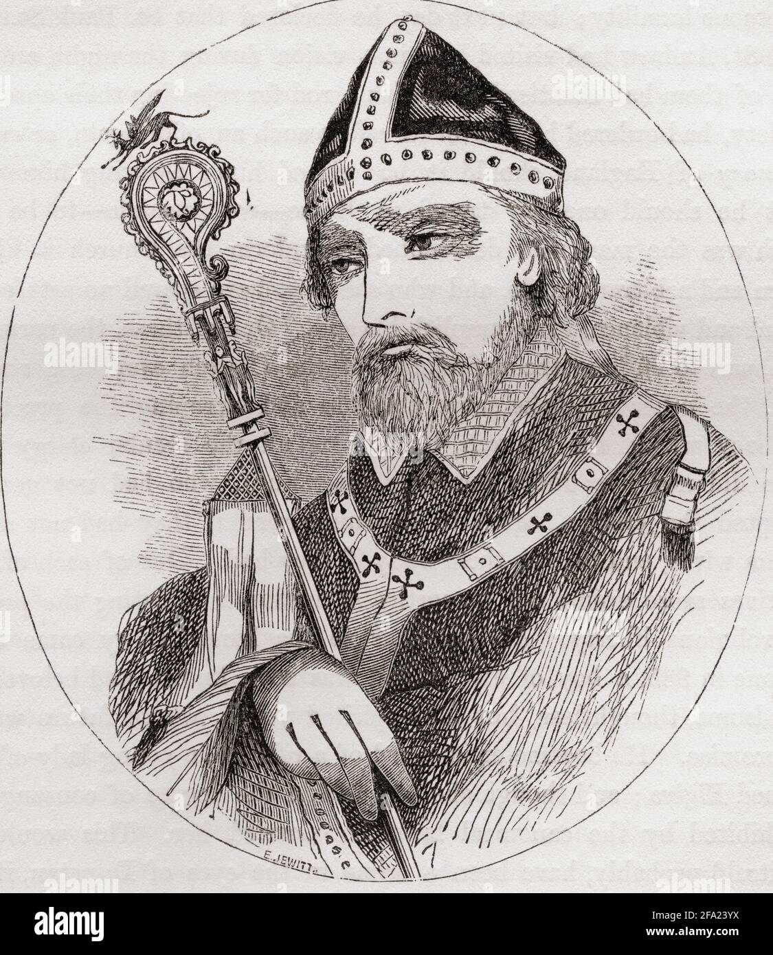Dunstan, c. 909 – 988. Vescovo inglese. Abate di Glastonbury Abbey, Vescovo di Worcester, Vescovo di Londra e Arcivescovo di Canterbury, successivamente canonizzato come santo. From the History of Progress in Great Britain, pubblicato nel 1866. Foto Stock