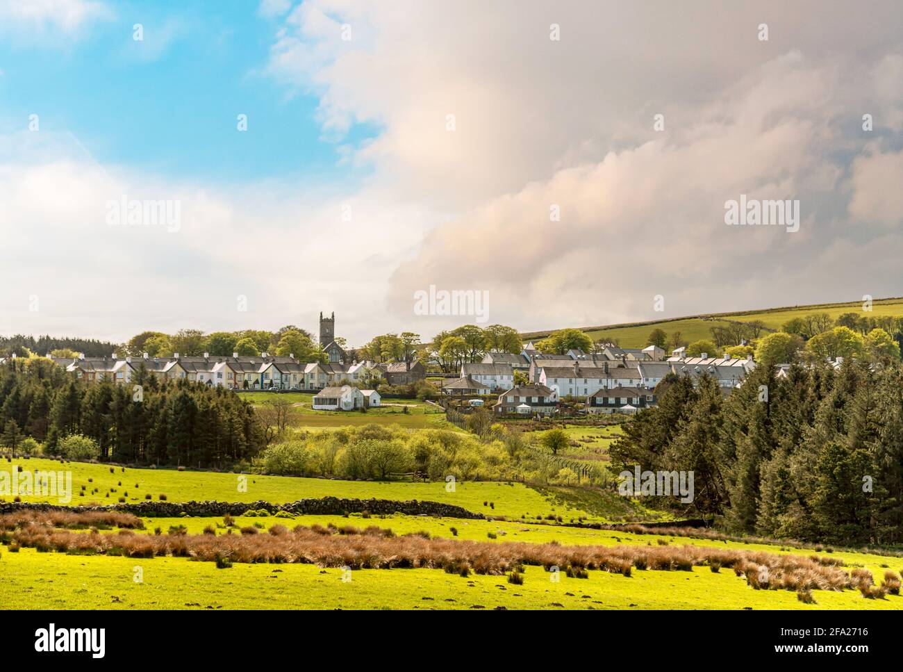 Vista a distanza al Princetown Dartmoor National Park, Devon, Inghilterra, Regno Unito Foto Stock