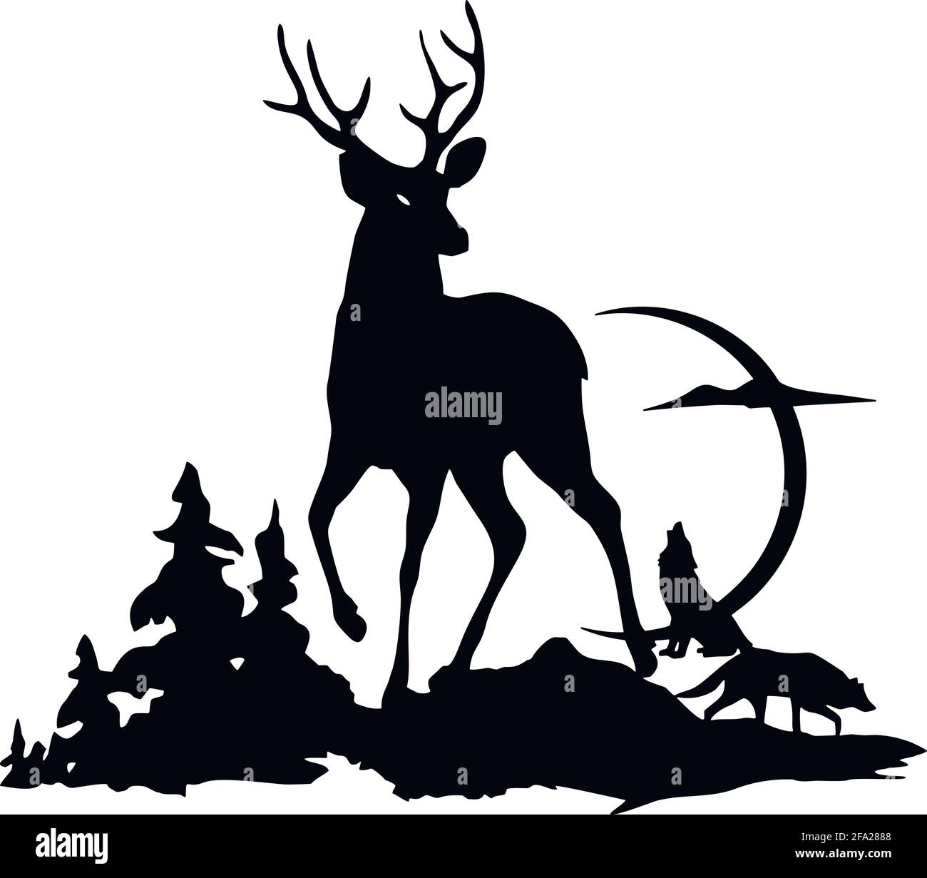 Cervi - stencil della fauna selvatica - Silhouette del cervo, Clitpart della fauna selvatica isolato su bianco Illustrazione Vettoriale