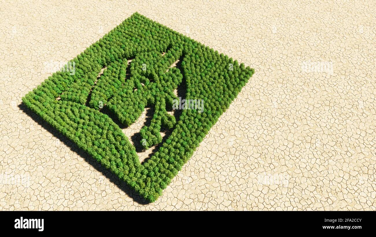 Concetto o gruppo concettuale di albero di foresta verde su fondo asciutto, segno dei polmoni e del cuore. Una metafora di illustrazione 3d per la medicina, udite Foto Stock