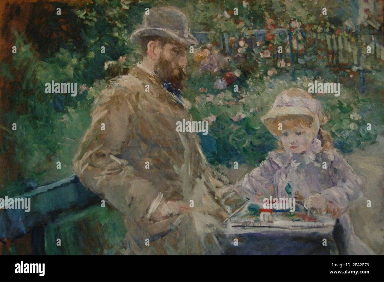 Berthe Morisot (1841-1895). Pittore impressionista francese. Eugene Manet e sua figlia nel giardino di Bougival, 1881. Museo Marmottan Monet. Parigi. Francia. Foto Stock