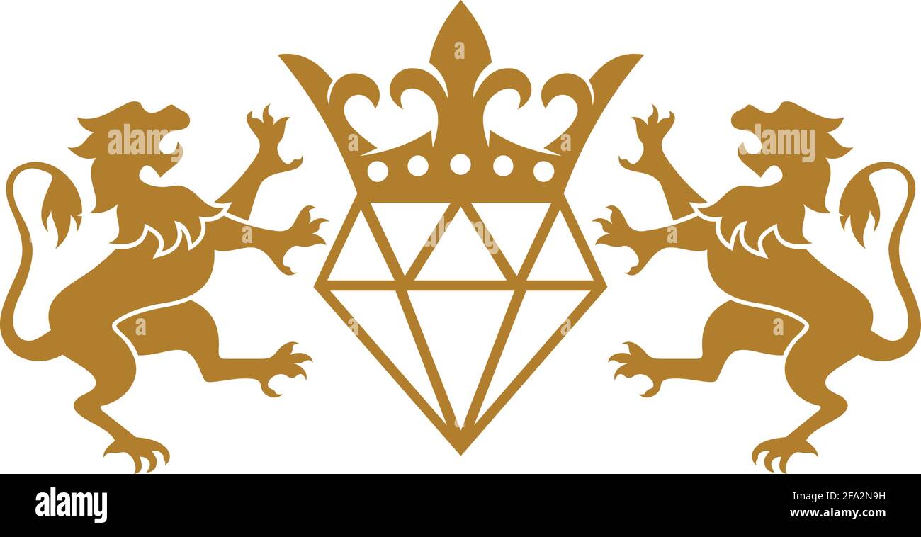 disegno grafico di concetto vettoriale con icona del logo del re del diamante del leone Illustrazione Vettoriale