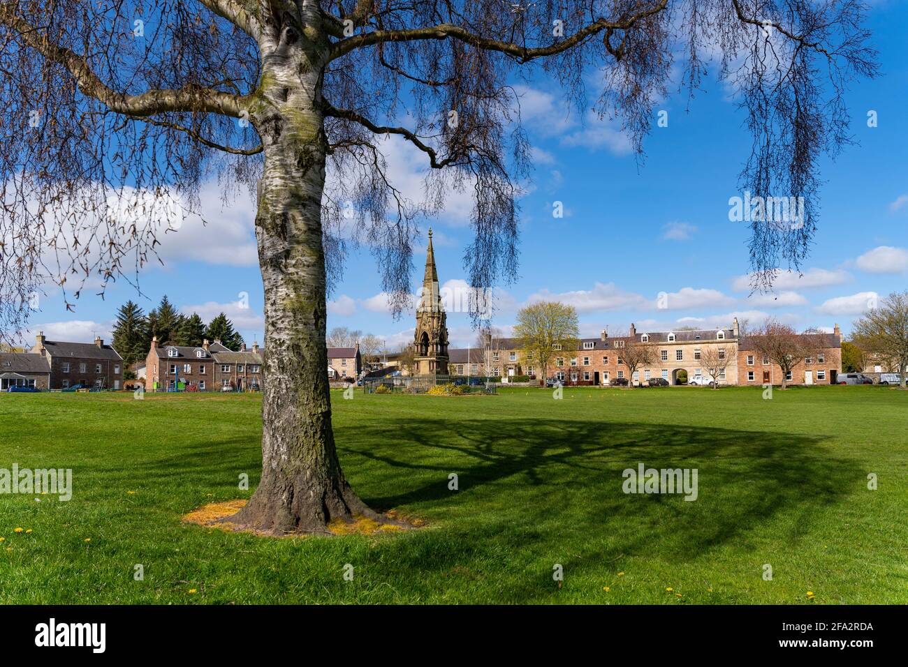 Vista del verde nel villaggio di Denholm in Scottish Borders, Scozia, Regno Unito Foto Stock