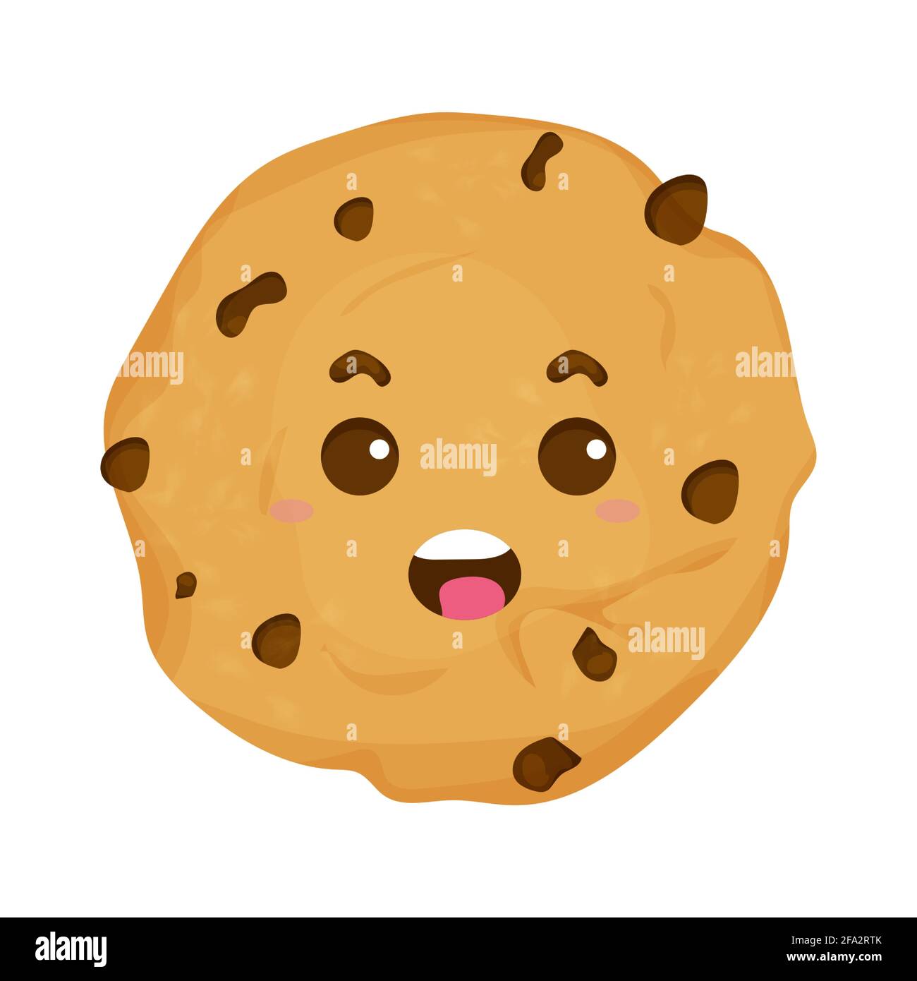 Carino, cookie kawaii comico, carattere emotivo in stile cartoon isolato su sfondo bianco. Dessert con patatine al cioccolato. . Illustrazione vettoriale Illustrazione Vettoriale