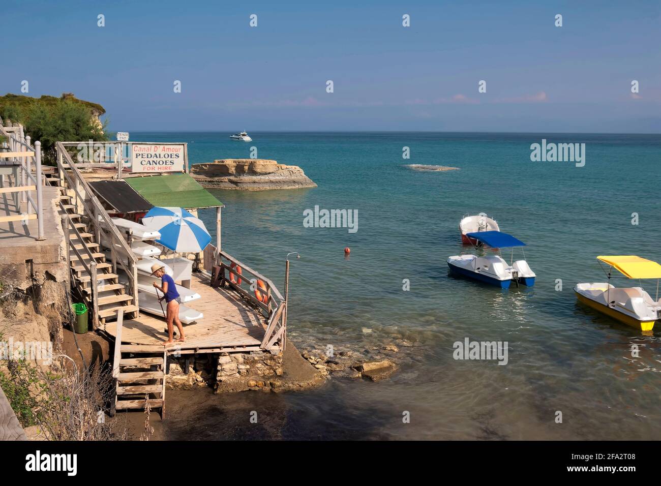 Isola di Corfù Greece.Renting barche per viaggi. Foto Stock