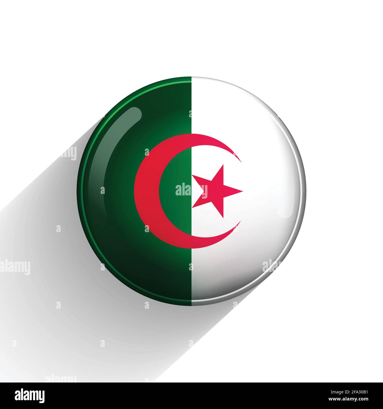 Palla di vetro con bandiera di Algeria. Sfera rotonda, icona modello. Simbolo nazionale algerino. Sfera realistica lucida, illustrazione vettoriale astratta 3D Illustrazione Vettoriale