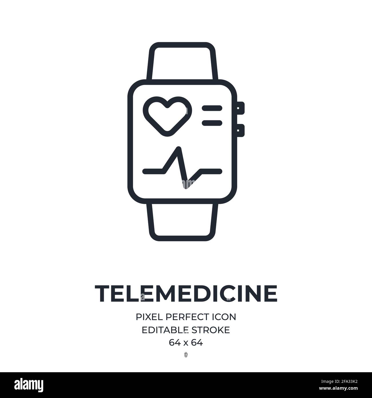 Fitness Tracker concetto di orologio intelligente e telemedicina tratto modificabile icona contorno isolato su sfondo bianco immagine vettoriale piatta. Pixel perfetto Illustrazione Vettoriale