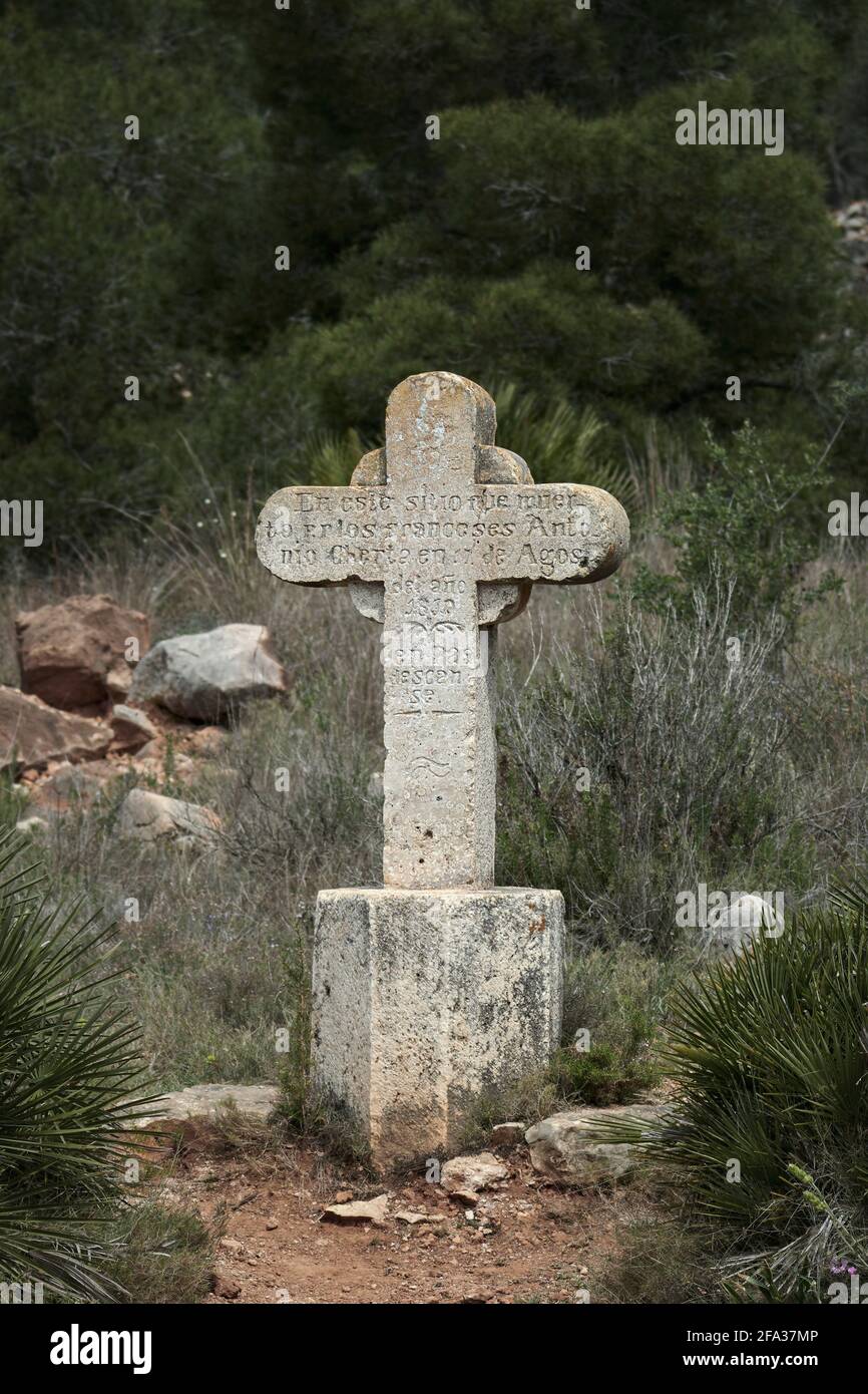 Creu del Francés dal 19 ° secolo nel parco naturale di Serra d'Irta in provincia di Castellon, Comunità Valenciana, Spagna Foto Stock