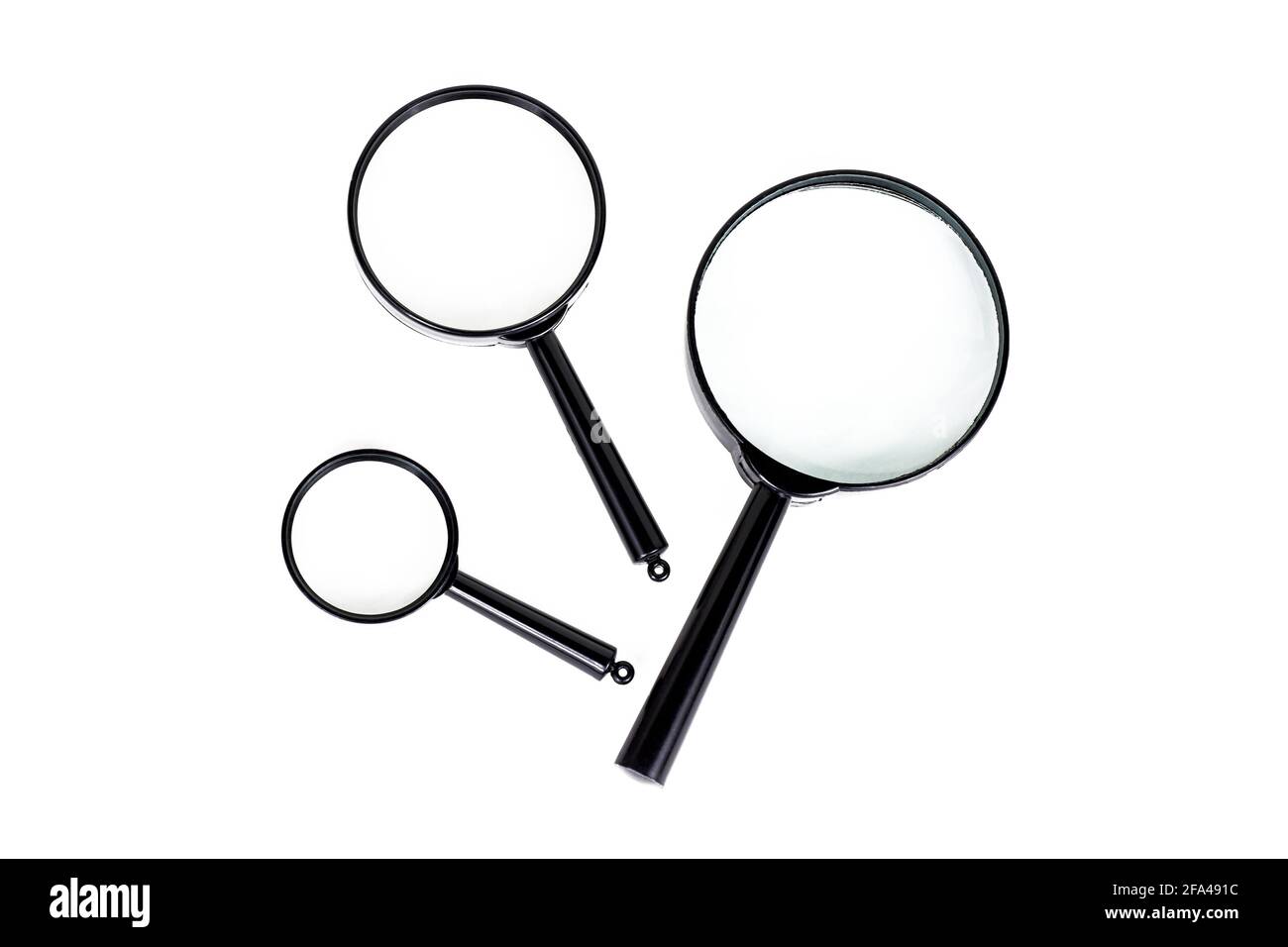 Nero lente di ingrandimento isolati su sfondo bianco. Foto Stock